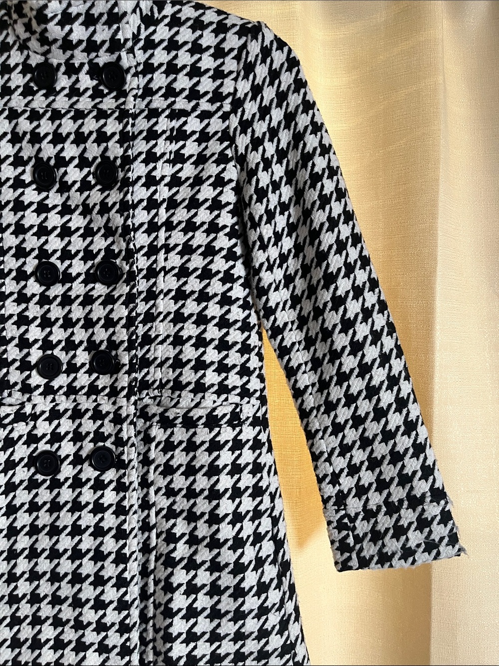 Girls George Black and White Houndstooth Double-Breasted Pea Coat - Picture 4 of 8